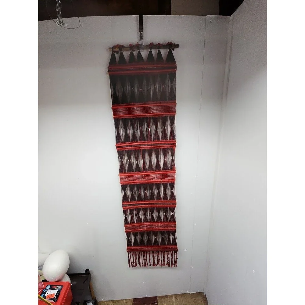 Vintage South American Macrame Woven Wall Hanging Natural Fiber Boho Hippy 1970s